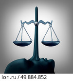 Legal dishonesty concept and lying justice concept or committing perjury symbol as a law scale being balanced by the long nose of an unethical liar making false statements and lies as a metaphor for corruption and fraud or lack of integrity. Стоковое фото, агентство Ingram Publishing / Фотобанк Лори
