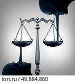 Lying justice concept and committing perjury symbol as a law scale being balanced by the long nose of liers making false statements  and lies to the legal system as a metaphor for dishonesty and lack of integrity. Стоковое фото, агентство Ingram Publishing / Фотобанк Лори
