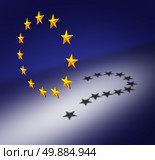 Europe questions or Eurozone crisis concept as a group of three dimensional stars creating a cast shadow of a question mark as a symbol for euro decision uncertainty on financial debt and social issues. Стоковое фото, агентство Ingram Publishing / Фотобанк Лори