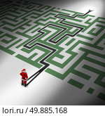 Christmas success as a Santa Claus symbol for guidance and advice for holiday challenges as a seasonal concept with santaclause in front of a maze or labyrinth with his shadow finding a way through the winter gift giving season confusion. Стоковое фото, агентство Ingram Publishing / Фотобанк Лори