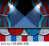 Election background or fourth of July design element with stage spot lights and curtains with blank space as a concept for patriotic celebration or campaigning for voters. Стоковое фото, агентство Ingram Publishing / Фотобанк Лори
