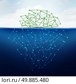 Deep web and hidden internet technology as a digital age issue concept as a dark website in cyberspace underground from  search engines as a content symbol for the deepnet as a network group of connected geometry shaped as an iceberg icon. Стоковое фото, агентство Ingram Publishing / Фотобанк Лори
