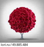 Cancer Doctor and carcinoma treatment concept as a specialist physician lifting up a giant cancerous cell as a health care therapy symbol to fight malignant tumors in the human body. Стоковое фото, агентство Ingram Publishing / Фотобанк Лори
