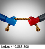 Tug of war as two opposing businessmen rivals pulling rope as a battle to win over an opponent and a test of business strength as a competition metaphor for financial strategy power between adversaries. Стоковое фото, агентство Ingram Publishing / Фотобанк Лори