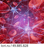 Neuron blood flow as brain circulation with cells flowing through veins and human circulatory system representing a medical health care symbol relating to stroke or neurology issues. Стоковое фото, агентство Ingram Publishing / Фотобанк Лори
