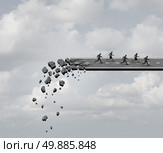 Race against time and urgent deadline stress business concept as a group of business people running away from a crumbling road bridge as a crisis metaphor for managing industry fear based pressure. Стоковое фото, агентство Ingram Publishing / Фотобанк Лори