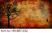 A painting showing a person walking on a wire with a tree in the background. Стоковое AI-изображение, AI-художник Данила Большаков / Фотобанк Лори