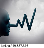 Financial false reporting concept and accounting fraud in a dishonest company stock market report as a person with a long liar nose shaped as a profit chart graph as a metaphor for business corruption and misconduct. Стоковое фото, агентство Ingram Publishing / Фотобанк Лори