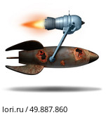 Upgrading old technology as an upgrade in business concept as an old rusted rocket ship attached to a modern jet engine or booster motor for increased speed and performance as a success metaphor for innovating old noncompetitive ideas. Стоковое фото, агентство Ingram Publishing / Фотобанк Лори