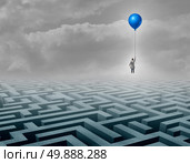 Innovative medical innovation as a medic healthcare professional floating above a complicated maze as a success and cure metaphor for discoveries in medicine and biology sciences for human health. Стоковое фото, агентство Ingram Publishing / Фотобанк Лори