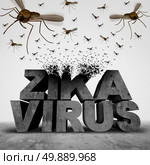 Zika virus danger concept as a 3D illustration text transforming to a group of swarming infectious mosquitos spreading disease as an outbreak epidemic public health risk and fear symbol. Стоковое фото, агентство Ingram Publishing / Фотобанк Лори