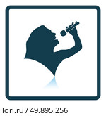 Karaoke womans silhouette icon. Glossy button design. Vector illustration. Стоковая иллюстрация, агентство Ingram Publishing / Фотобанк Лори