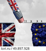 Britain European Union change and independence decision as a brexit leave concept and UK leaving vote or Euro zone crisis as a pencil with the british flag erasing a link blocking entry as a 3D illustration. Стоковое фото, агентство Ingram Publishing / Фотобанк Лори