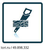 Handsaw cutting a plank icon. Shadow reflection design. Vector illustration. Стоковая иллюстрация, агентство Ingram Publishing / Фотобанк Лори