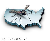 Zika virus in the United States concept as a mosquito sitting on a 3D illustration of the country of America as a medical health crisis and public health concern. Стоковое фото, агентство Ingram Publishing / Фотобанк Лори