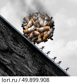 Dangers of smoking concept as a falling boulder made of smoke cigarette and tobacco objects as a medical risk and dangerous health care problem of smokers being endangered with 3D illustration elements. Стоковое фото, агентство Ingram Publishing / Фотобанк Лори