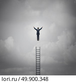 Business success motivation concept as a businessman levitating above a ladder as a leadership and growth metaphor with 3d illustration elements. Стоковое фото, агентство Ingram Publishing / Фотобанк Лори