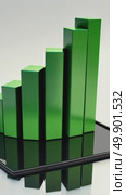 A dynamic 3D graph chart icon with rising bars in emerald green, floating above a dark interface, symbolizing business growth. Стоковое AI-видео, аниматор Sergey Grishin / Фотобанк Лори