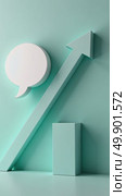 A 3D elevator pitch icon with a speech bubble and rising arrow, symbolizing presentations, soft gradient background. Стоковое AI-видео, аниматор Sergey Grishin / Фотобанк Лори