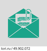 Mail with attachment icon. Gray background with green. Vector illustration. Стоковая иллюстрация, агентство Ingram Publishing / Фотобанк Лори