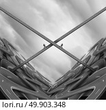 Crossing paths and finding a business connection concept as two businesspeople emerging from confused roads to a pathway that enables a cooperation meeting with 3D illustration elements. Стоковое фото, агентство Ingram Publishing / Фотобанк Лори