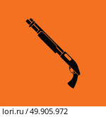 Pump-action shotgun icon. Orange background with black. Vector illustration. Стоковая иллюстрация, агентство Ingram Publishing / Фотобанк Лори