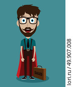 Young businessman in flat style superhero. Young businessman in flat style cartoon superhero with briefcase. Стоковая иллюстрация, агентство Ingram Publishing / Фотобанк Лори