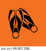 Icon of swimming flippers . Orange background with black. Vector illustration. Стоковая иллюстрация, агентство Ingram Publishing / Фотобанк Лори