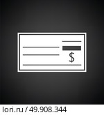 Bank check icon. Black background with white. Vector illustration. Стоковая иллюстрация, агентство Ingram Publishing / Фотобанк Лори