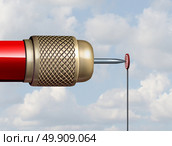 Small goal concept and restrained or limited business opportunity as a huge dart hitting a very small target as a 3D illustration. Стоковое фото, агентство Ingram Publishing / Фотобанк Лори