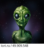 Alien UFO character and extraterrestrial humanoid green creature sightings concept as a symbol for the search for intelligent life in the universe as a 3D illustration. Стоковое фото, агентство Ingram Publishing / Фотобанк Лори