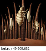 Lice on hair close up as a medical problem concept with a magnification of a human head with an infestation of parasitic nits or eggs hatching from a louse insect as a symbol of infection and treatment. Стоковое фото, агентство Ingram Publishing / Фотобанк Лори