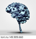 Brain puzzle concept and neurological or psychological health symbol as a neurology and psychology icon as a a group of 3D illustration jigsaw pieces shaped as a human thinking organ as a mental memory issue or learning disorder. Стоковое фото, агентство Ingram Publishing / Фотобанк Лори