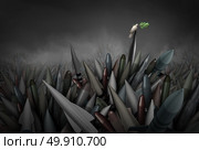 Hope for no war as a white dove with an olive branch sitting on top of a mountain of nuclear and atomic bombs as a peace symbol and warfare diplomacy metaphore with 3D illustration elements. Стоковое фото, агентство Ingram Publishing / Фотобанк Лори