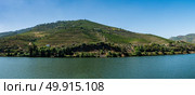 Point of view shot from historic train in Douro region, Portugal. Features a wide view of terraced vineyards in Douro Valley, Alto Douro Wine Region in northern Portugal, officially designated by UNESCO as World Heritage Site. Стоковое фото, агентство Ingram Publishing / Фотобанк Лори