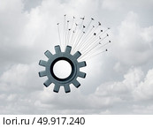 Business alliance cooperation concept as a group of organized birds lifting up a huge industry gear symbol as a corporate unity success metaphorwith 3D illustration elements. Стоковое фото, агентство Ingram Publishing / Фотобанк Лори