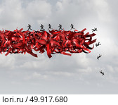 Red tape risk as a bureaucratic problem as employees running  and falling in bureaucracy and regulations as a business concept and symbol of government gridlock distress or corporate regulatory confusion. Стоковое фото, агентство Ingram Publishing / Фотобанк Лори