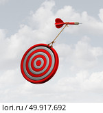 Owning it and taking charge business concept as a dart pulling a bulls eye target up in the air as a leadership power move as a success motivation metaphor with 3D illustration elements. Стоковое фото, агентство Ingram Publishing / Фотобанк Лори