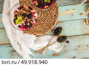Yogurt desert with raspberries, blackberry and mint. Стоковое фото, агентство Ingram Publishing / Фотобанк Лори