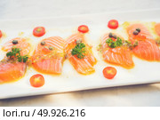 Sashimi salmon set, raw fish, japanese food.(Selective focus) Стоковое фото, агентство Ingram Publishing / Фотобанк Лори