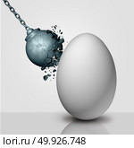 Inner strength concept and stamina or durability metaphor as a wrecking ball being destroyed by an egg as a durability and persistence icon as a 3D render. Стоковое фото, агентство Ingram Publishing / Фотобанк Лори
