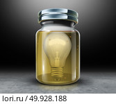 Preserve creativity concept and preserving intellectual property symbol as a light bulb inside a jar with preservative formaldehyde as a 3D illustration. Стоковое фото, агентство Ingram Publishing / Фотобанк Лори