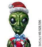 UFO alien Christmas holiday character as the extraterrestrial gift giver as a space creature during winter season or new year as a 3D illustration. Стоковое фото, агентство Ingram Publishing / Фотобанк Лори