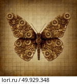 Steam punk butterfly and steampunk grunge winged insect on old vintage parchment paper with 3D illustration elements. Стоковое фото, агентство Ingram Publishing / Фотобанк Лори