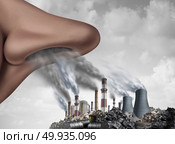 Breathing toxic pollutants inside the human body and inhaling pollution as a nose smelling industrial toxins with 3D illustration elements.. Breathing Toxic Pollution. Стоковое фото, агентство Ingram Publishing / Фотобанк Лори