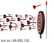 Niche market concept as business targeted marketing and specializing in a smaller opportunity as an individual dart going a different way as a metaphor for strategic planning as a 3D illustration.. Niche Market Concept. Стоковое фото, агентство Ingram Publishing / Фотобанк Лори