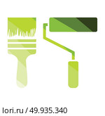 Icon of construction paint brushes. Icon of construction paint brushes. Flat color design. Vector illustration. Стоковая иллюстрация, агентство Ingram Publishing / Фотобанк Лори