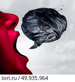 Filthy language and obscene message or controversial internet trolling with a dirty mouth concept as a symbol of posting offensive garbage on social media in a 3D illustration style.. Filthy Language. Стоковое фото, агентство Ingram Publishing / Фотобанк Лори