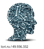 Nanotechnology scientific concept and nano science research researcher concept as a hexagon graphene atomic structure shaped as a human head as a 3D render. Стоковое фото, агентство Ingram Publishing / Фотобанк Лори
