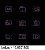 Camera ,  recorder , capture , click , photography , photograph , image , tv , video , microphone , speaker , icon, vector, design,  flat,  collection, style, creative,  icons. Стоковая иллюстрация, агентство Ingram Publishing / Фотобанк Лори